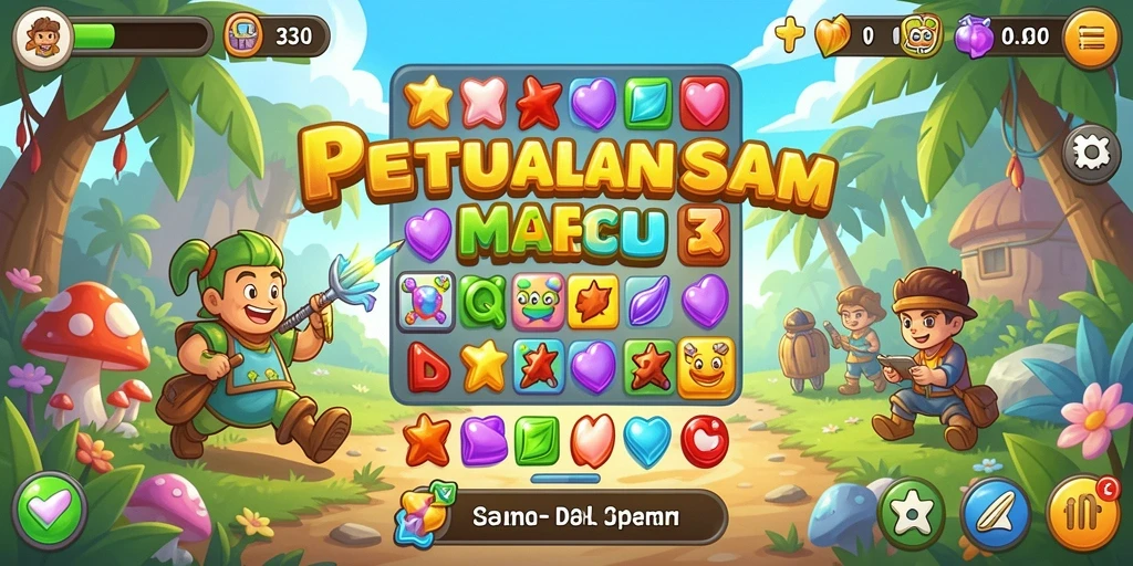 Screenshot gameplay 33L menampilkan momen seru dalam mencocokkan buah.
