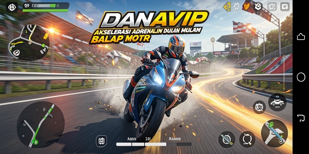 Tampilan gameplay intens dari balapan motor yang mendebarkan.