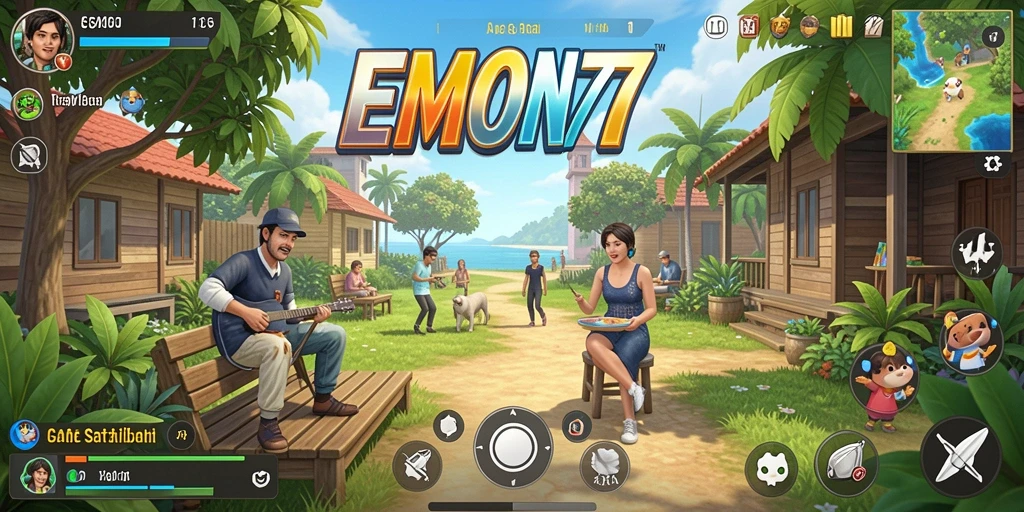Tampilan gameplay EMON77 yang penuh warna dan seru.