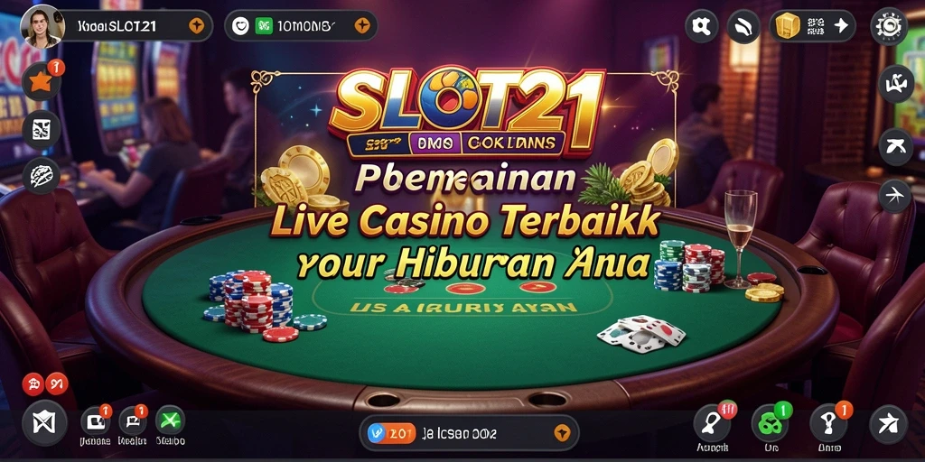 Screenshot SLOT21 menampilkan dealer live dan gameplay yang mendebarkan di kasino virtual.