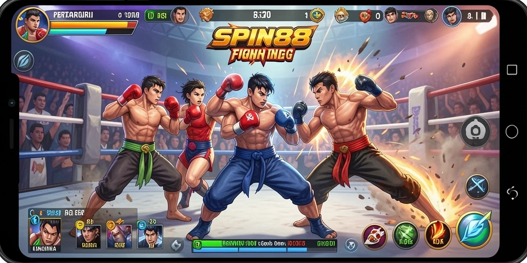 Screenshot gameplay SPIN88 menampilkan aksi pertarungan yang mendebarkan.