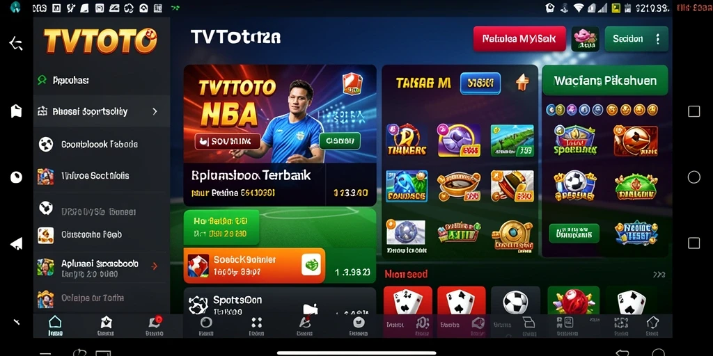 Tampilan menarik aplikasi TVTOTO dengan gameplay Sportsbook yang seru.